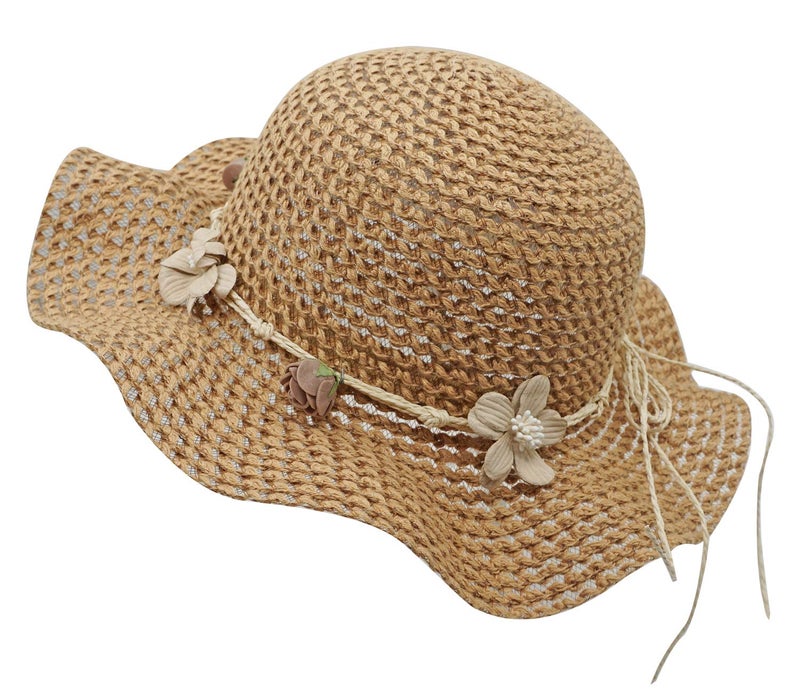 Bienvenu Kids Summer Wide Brim Hat Bowknot Beach Sun Protection Hats for Girls,Khaki - Image 1